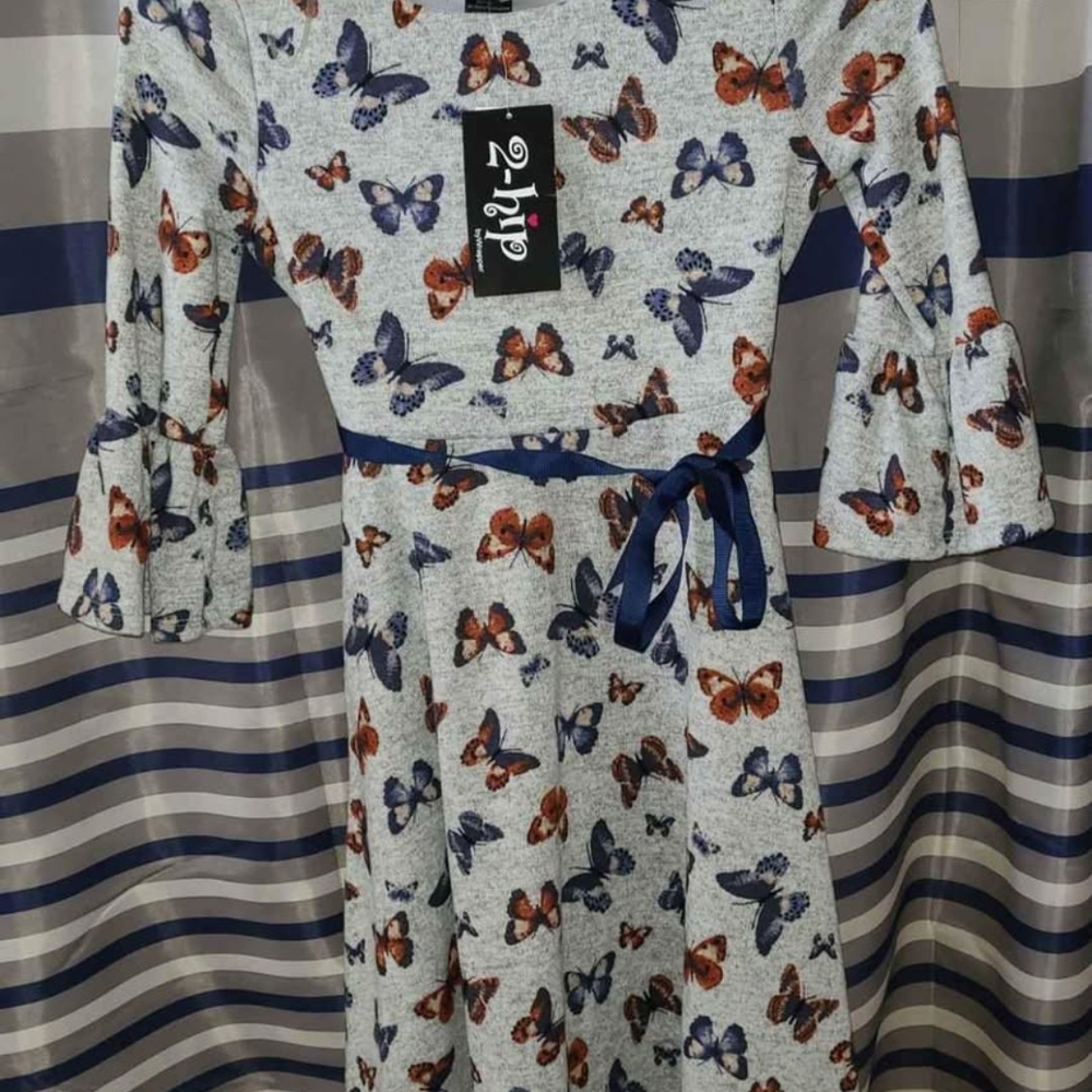 Wrapper Kids Dress with Butterfly Print - Blue and Orange